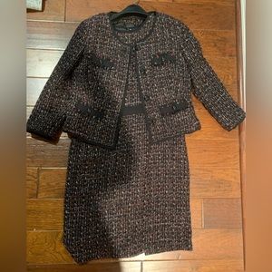 EUC Talbots Black Glitter Tweed with Grosgrain Accents Suit Set 10/12